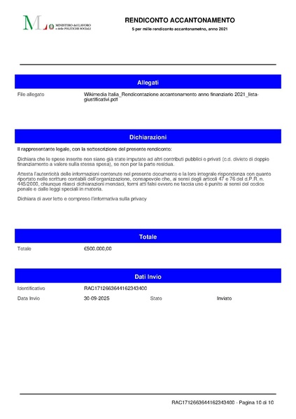 File:Rendicontazione 5x1000 accantonamento anno finanziario 2021.pdf